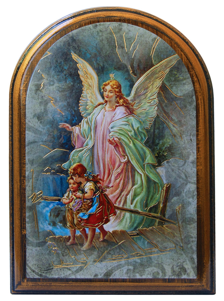 Guardian Angel 3.75x5.25 Arched Wood Plaque