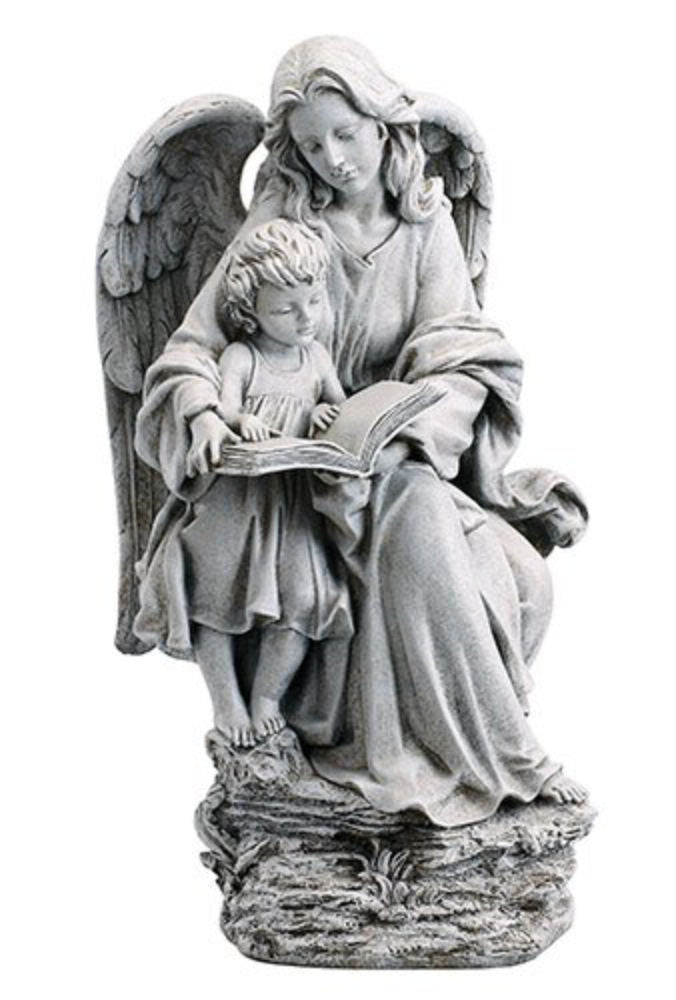 Guardian Angel with Child and Book Garden Statue 19" High