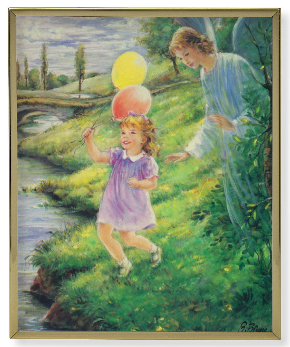Guardian Angel with Girl Gold Frame 8x10 Plaque
