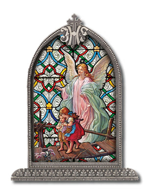 Guardian Angel Grace Glass Art in Arched Frame