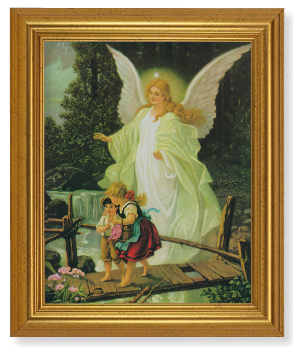 Guardian Angel Over Bridge 8x10 Framed Print Under Glass