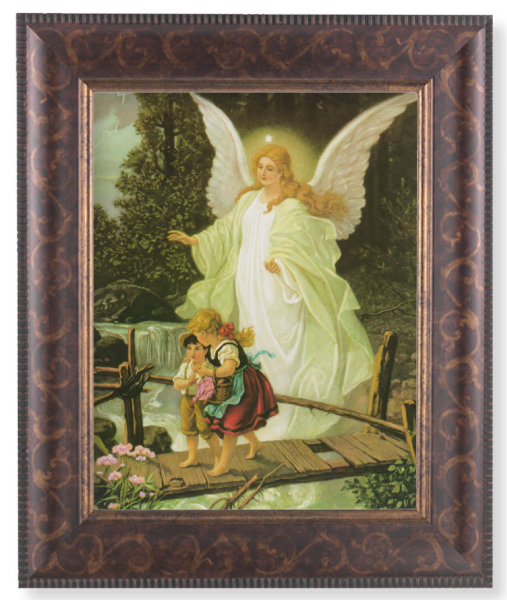 Guardian Angel Over Bridge 8x10 Framed Print Under Glass