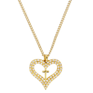 Gold Plated Crystal Cross Heart Necklace