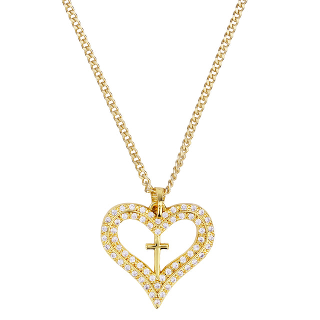Gold Plated Crystal Cross Heart Necklace