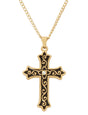Gold Plated Black Enamel and Crystal Cross Necklace