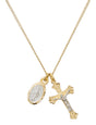 Gold Tone Miraculous Medal and Crucifix Necklace