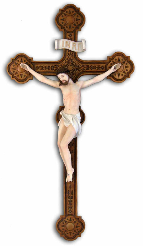 Hand Painted Bronzed Resin Wall Crucifix - 20 Inches