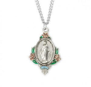 Hand-Painted Enamel Floral Accent Miraculous Medal