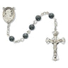 Hematite First Communion Sacred Heart Rosary - Sterling Silver