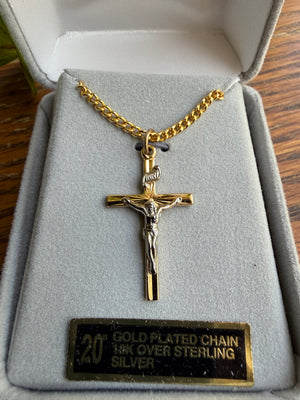 Risen Sun Crucifix Necklace | 14kt Gold Plated Sterling Silver | Starburst