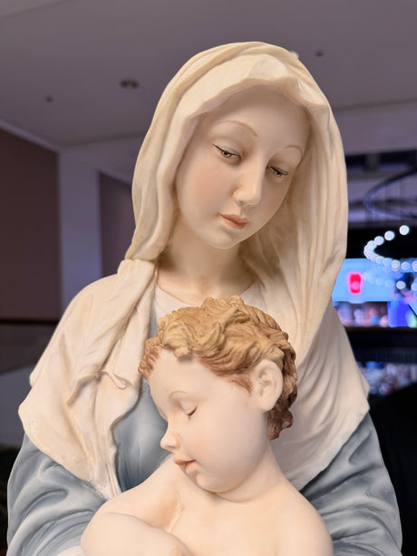 26-Inch Hand-Painted Madonna and Child Statue, Full Color