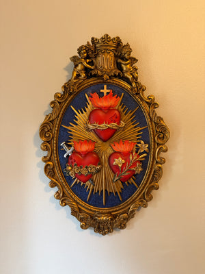 Three Hearts Wall Plaque, 9 x 14 Inch, Hand-Painted