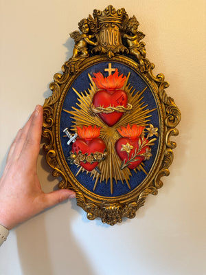 Three Hearts Wall Plaque, 9 x 14 Inch, Hand-Painted