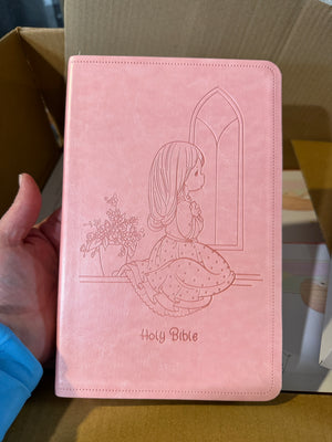 Precious Moments Gift Bible Pink Leather Cover - Catholic RSVce for Girls