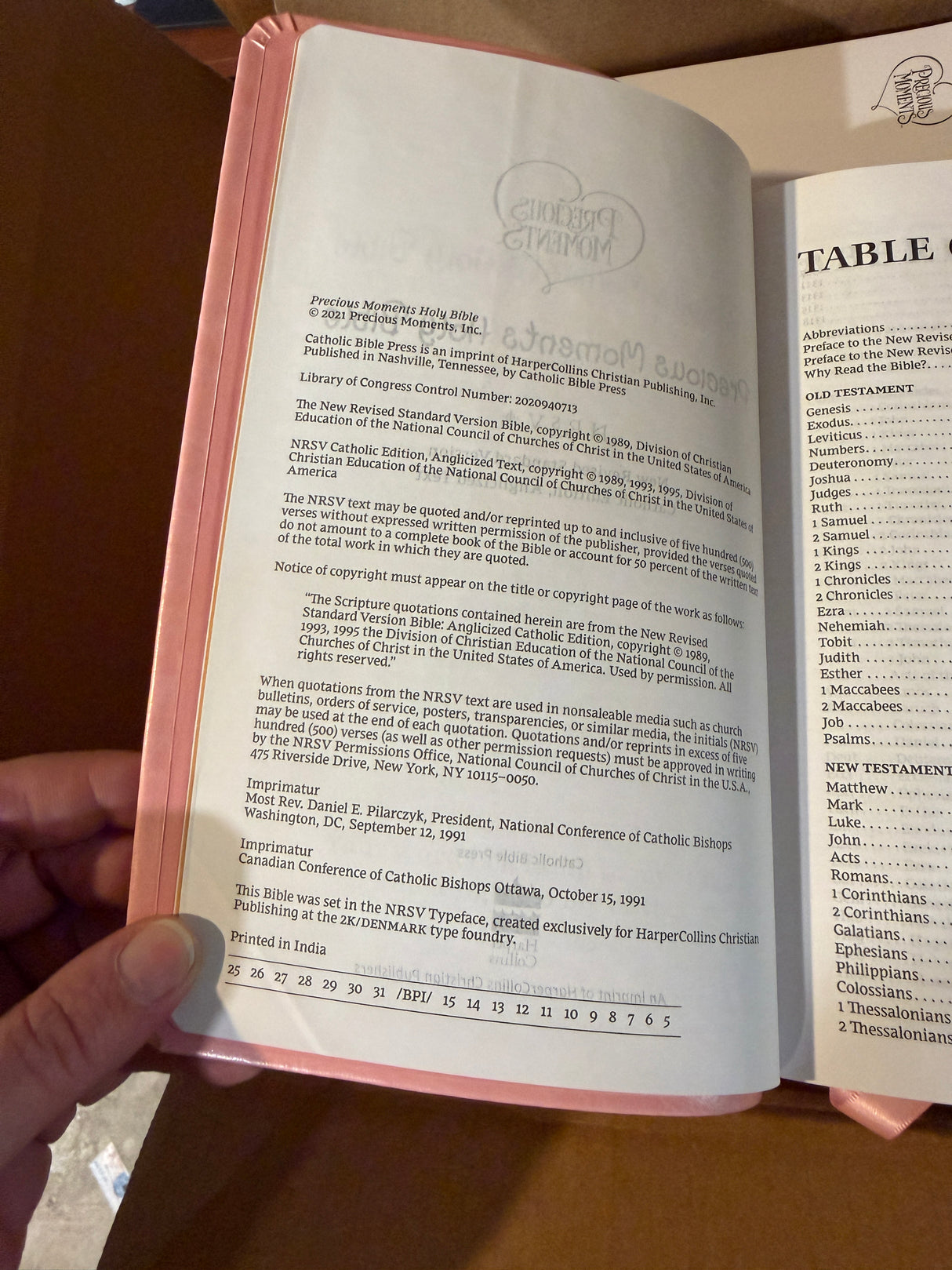 Precious Moments Gift Bible Pink Leather Cover - Catholic RSVce for Girls