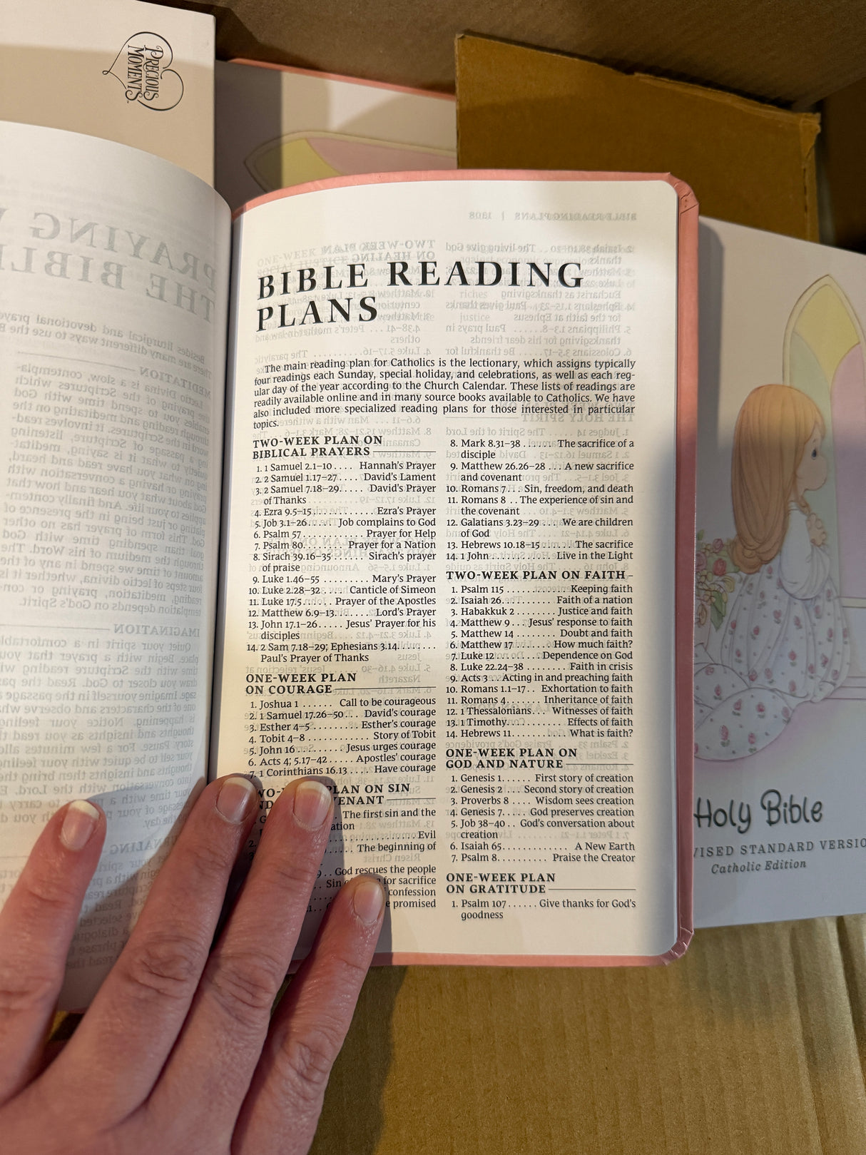 Precious Moments Gift Bible Pink Leather Cover - Catholic RSVce for Girls