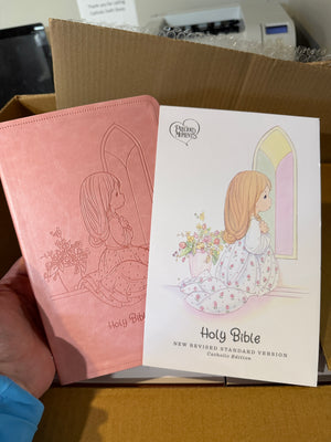 Precious Moments Gift Bible Pink Leather Cover - Catholic RSVce for Girls