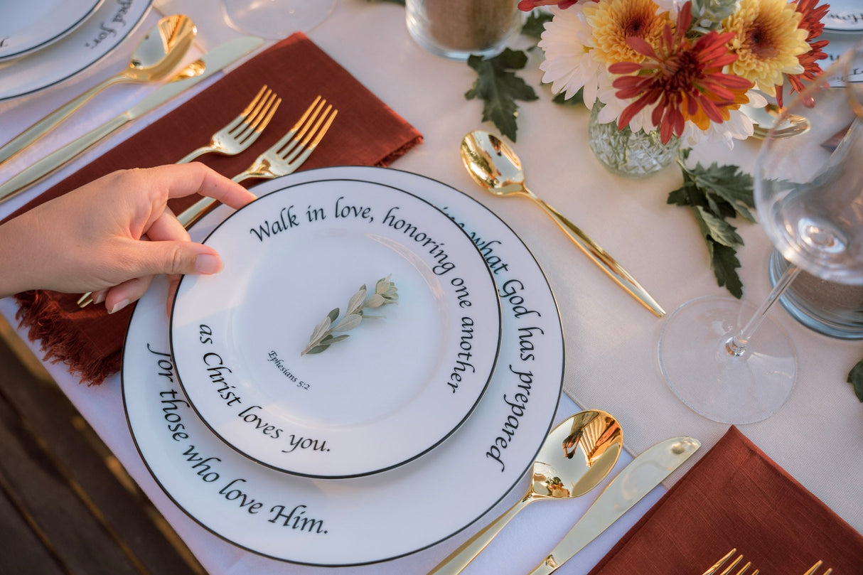 Daily Bread Scripture Salad & Luncheon Plates – Set of 4 Porcelain Plates with Bible Verses
