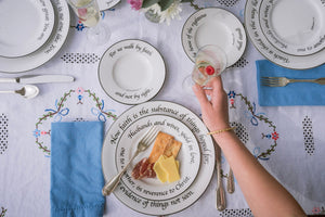 Daily Bread Scripture Appetizer & Dessert Plates – Set of 4 Porcelain Plates with Bible Verses
