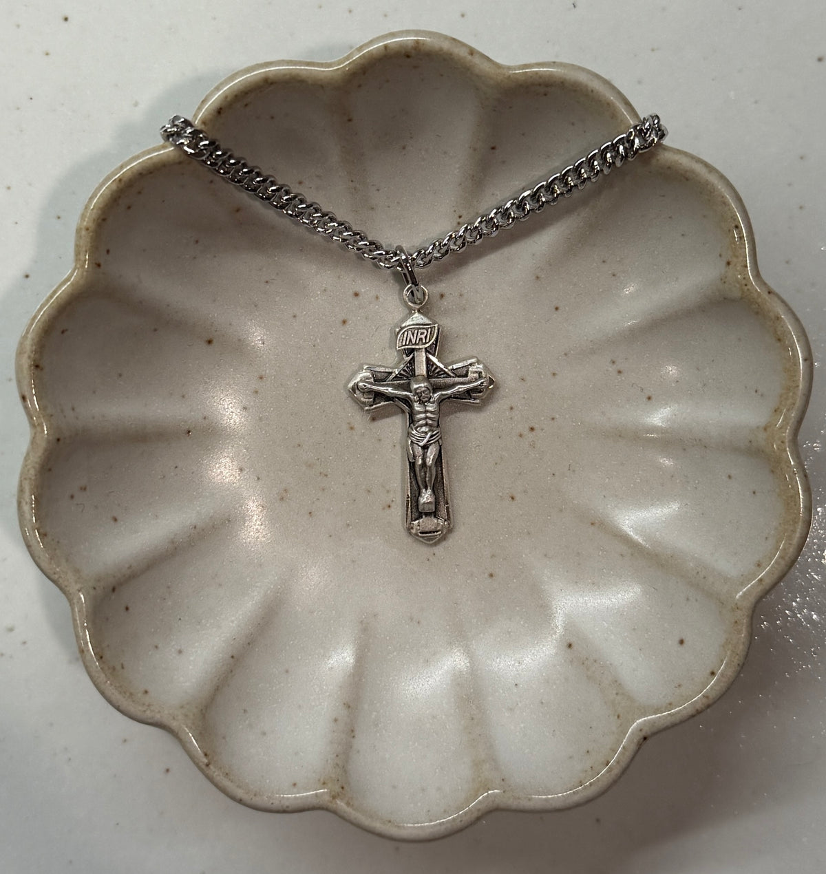 Point Tip Geometric Crucifix Pendant | Sterling Silver & 14K Gold