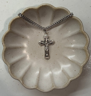 Point Tip Geometric Crucifix Pendant | Sterling Silver & 14K Gold