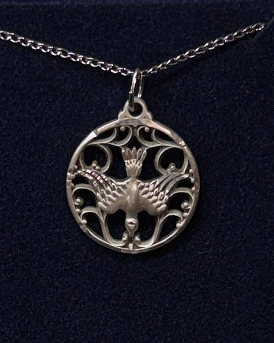 Holy Spirit Cut Out Round Medal | Sterling Silver | Women's Pendant