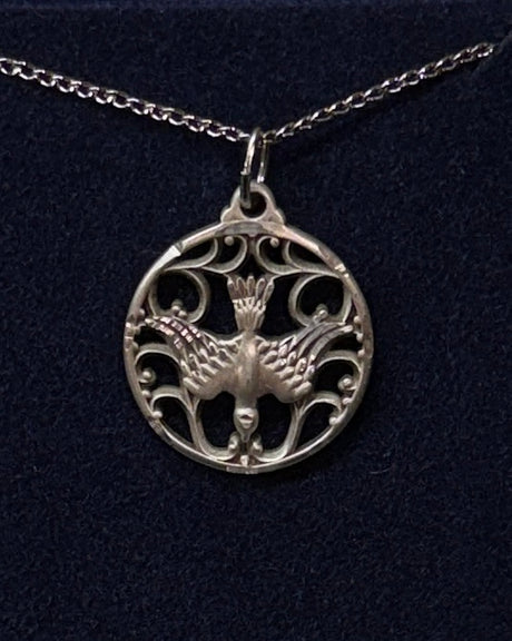 Holy Spirit Cut Out Round Medal | Sterling Silver | Women's Pendant