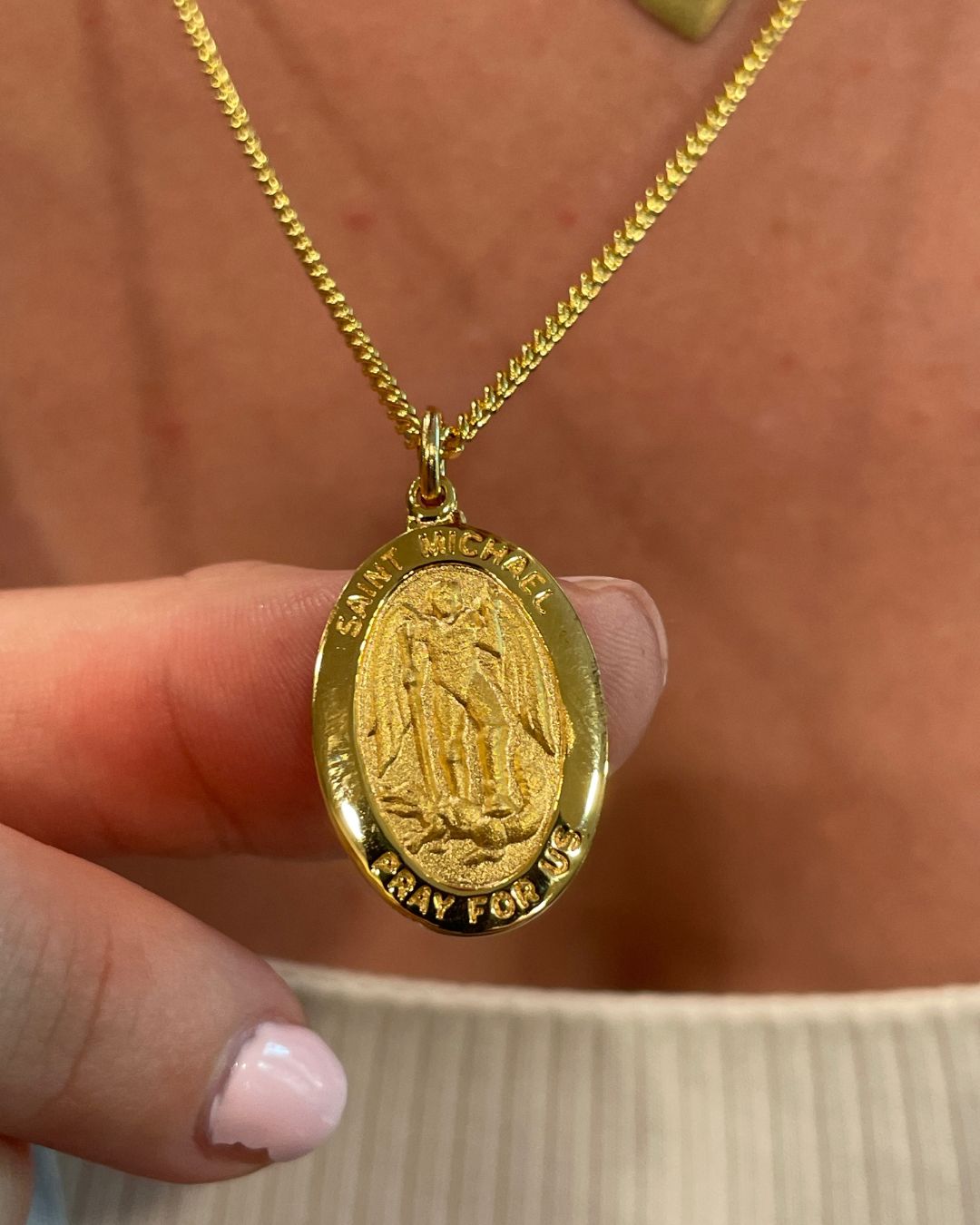 Saint Michael Oval Goldtone Medal for Men