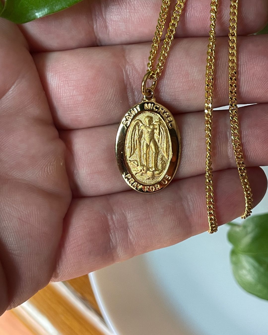 Saint Michael Oval Goldtone Medal for Men