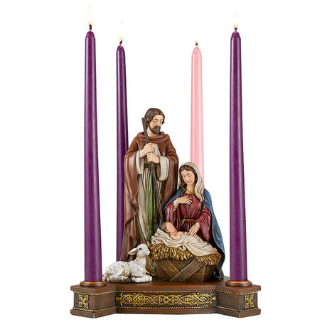 Holy Family Advent Candleholder – Nativity Scene Christmas Centerpiece | Resin | 9"W x 8"D x 9.75"H