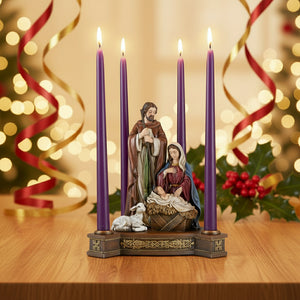 Holy Family Advent Candleholder – Nativity Scene Christmas Centerpiece | Resin | 9"W x 8"D x 9.75"H