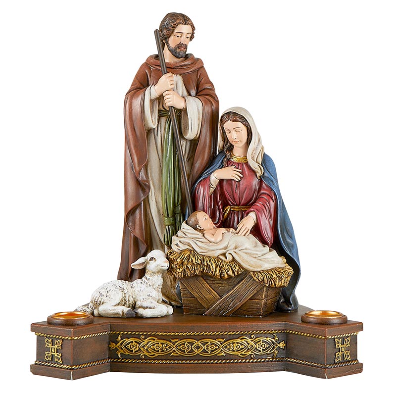 Holy Family Advent Candleholder – Nativity Scene Christmas Centerpiece | Resin | 9"W x 8"D x 9.75"H