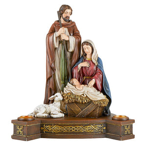 Holy Family Advent Candleholder – Nativity Scene Christmas Centerpiece | Resin | 9"W x 8"D x 9.75"H