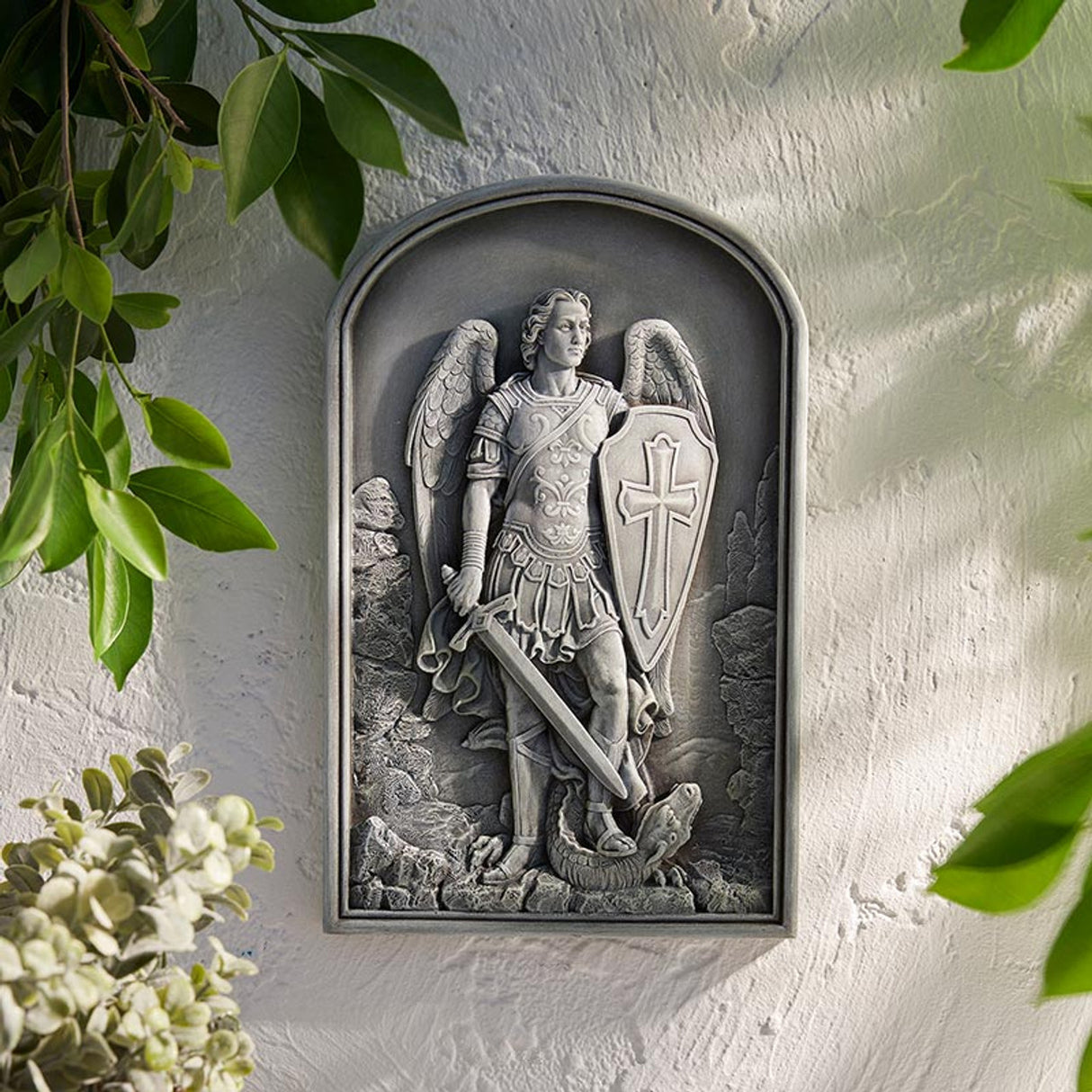 Saint Michael Garden Plaque – 12.25" Resin Home & Garden Catholic Wall Art