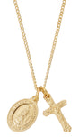 Gold over Sterling Crucifix and Guadalupe Medal Necklace