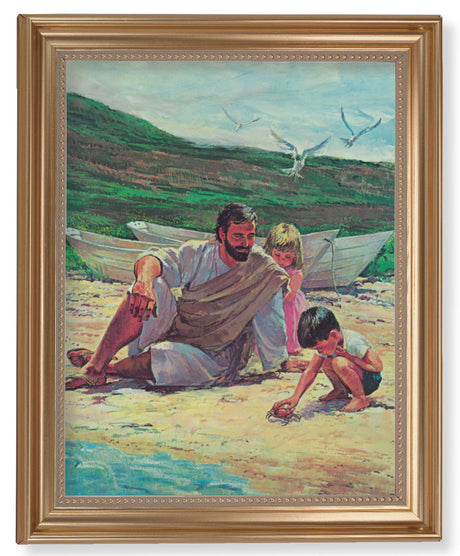 Jesus on the Beach with Children 11x14 Framed Print Artboard