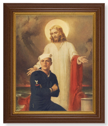 Jesus with Sailor by Chambers 8x10 Textured Artboard Dark Walnut Frame