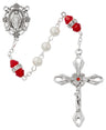 July Birthstone Rosary Ruby Pearl Glass