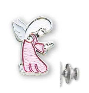 Kneeling Guardian Angel Lapel Pin at Prayer with Pink Enamel