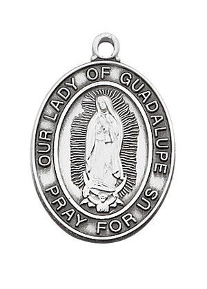 Sterling Silver Our Lady of Guadalupe Medal with Stainless Chain