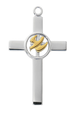 Sterling Silver Two-Tone Cross with Dove Necklace