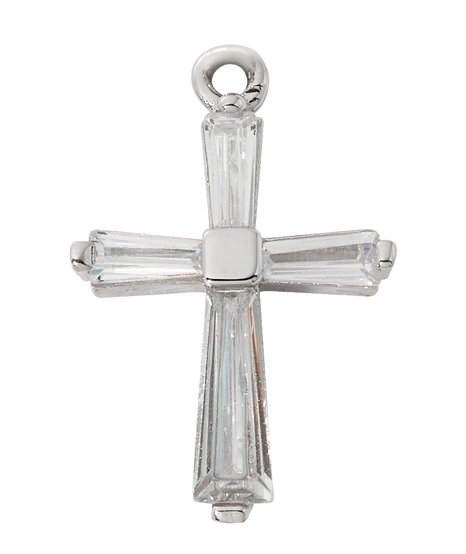 Sterling Silver Crystal Baguette Cross Necklace
