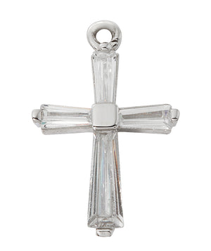 Sterling Silver Crystal Baguette Cross Necklace