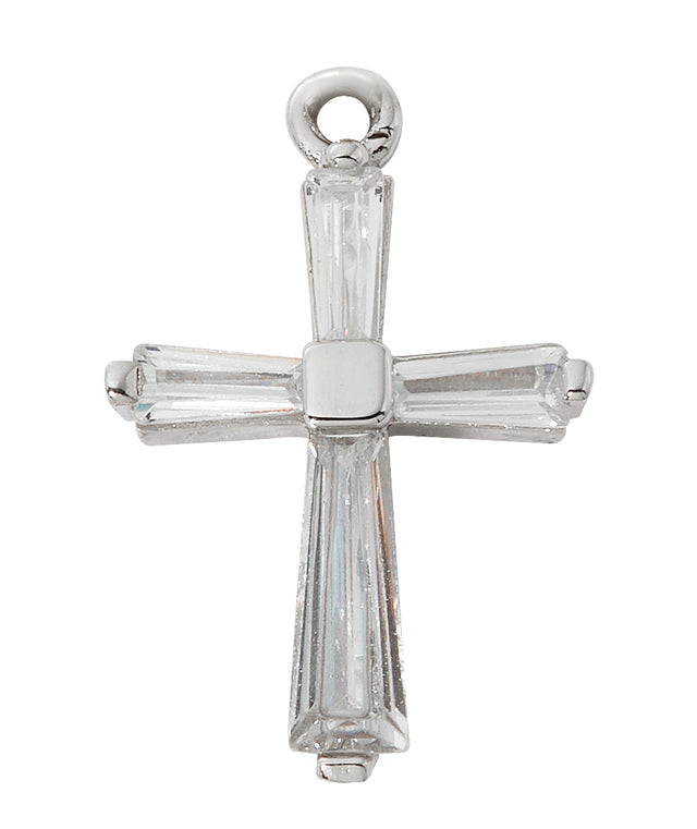 Sterling Silver Crystal Baguette Cross Necklace