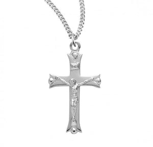 Large Notched Tip Crucifix Necklace – Sterling Silver or Gold Plated