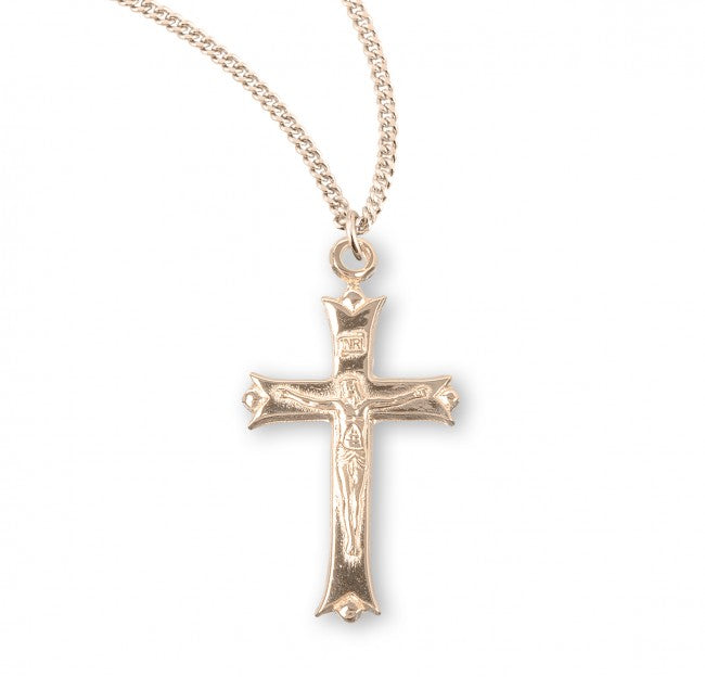 Large Notched Tip Crucifix Necklace – Sterling Silver or Gold Plated