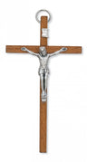 Light Brown Wood Crucifix with Metal Corpus - 4'H