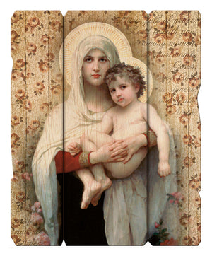 Madonna of the Roses Distressed Wood Wall Plaque