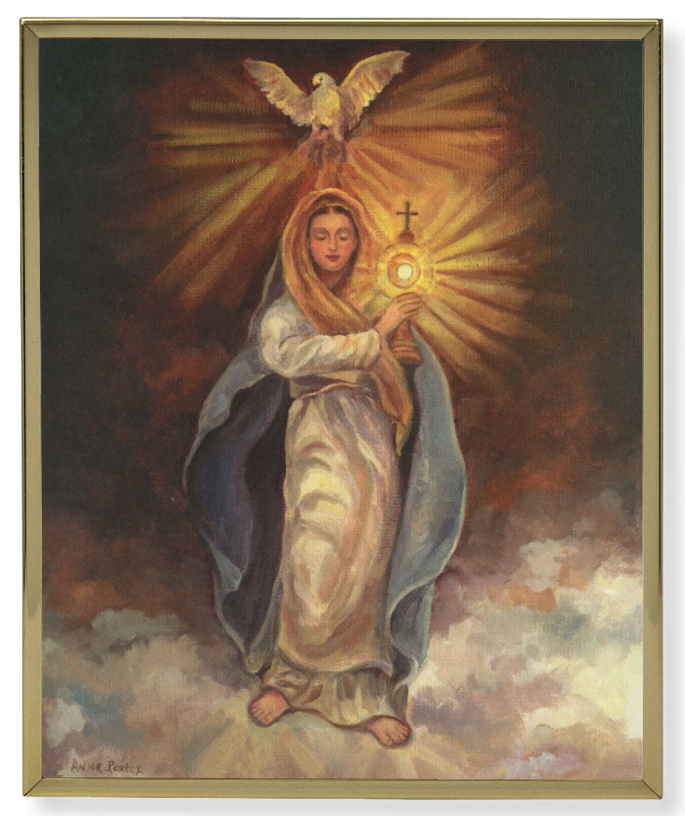 Mary with Monstrance Gold Frame 8x10 Plaque