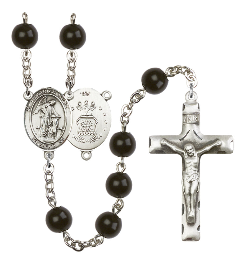 Guardian Angel Air Force Silver Plated Rosary for Men